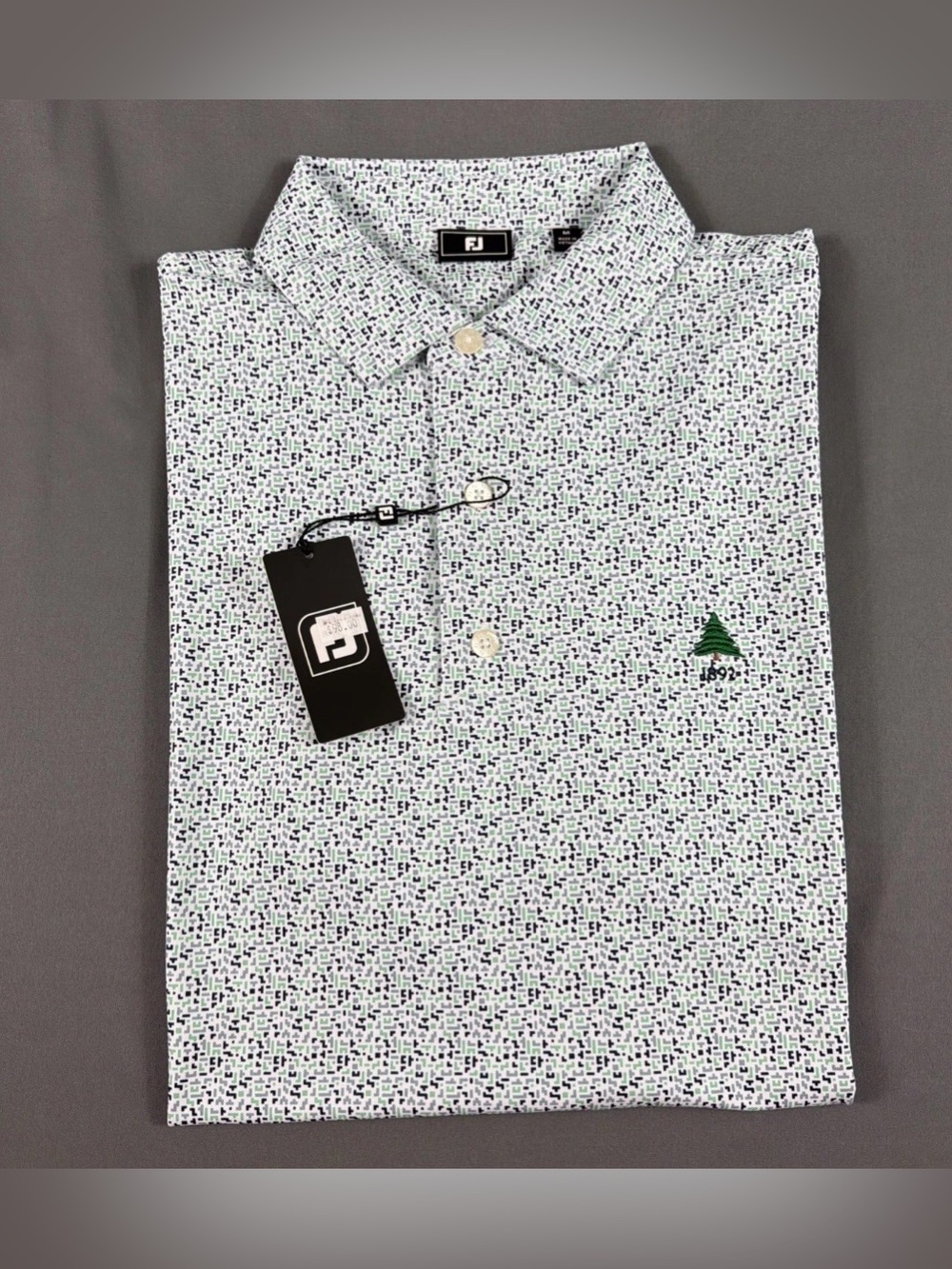 FootJoy Golf Shirt Polo Sleeve Logo Gamer Print Medium White Polyester MSRP $95